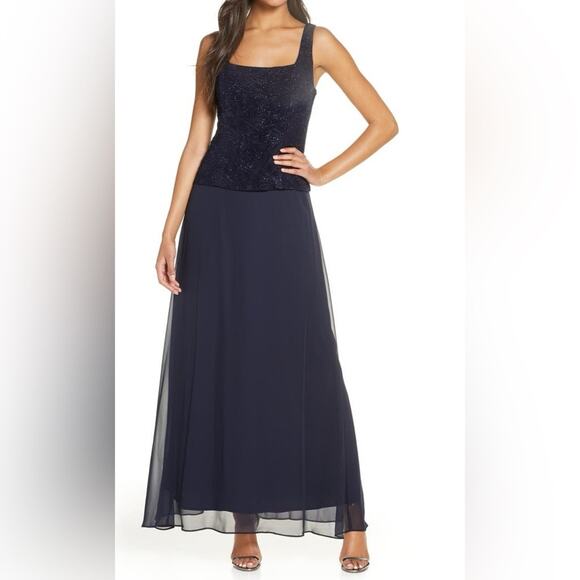 Alex Evenings Sequin Mock Two-Piece Gown Missing Jacket Navy Women’s Sz 16 - Picture 1 of 9